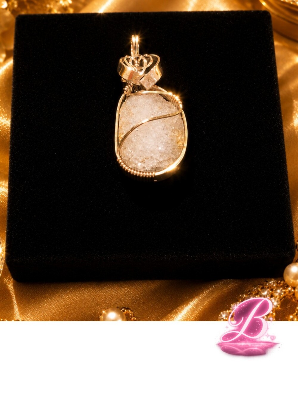 Natural Druzy Quartz Artisan Handmade Pendant With Sterling Silver Wrap